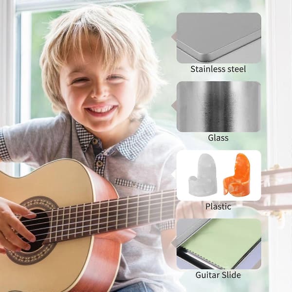 Gitarr Slide Plektrum Set, 13 Delar med Glas- och Metall Slides, Plastplektrum, Fingertoppsskydd för Akustisk Gitarr Bas