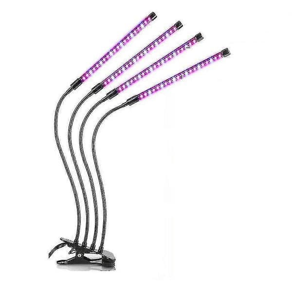 LED-växtlampa med 4 flexibla armar, 360° rotation, timer, 13 inställningar för inomhusväxter, USB-driven växtlampa