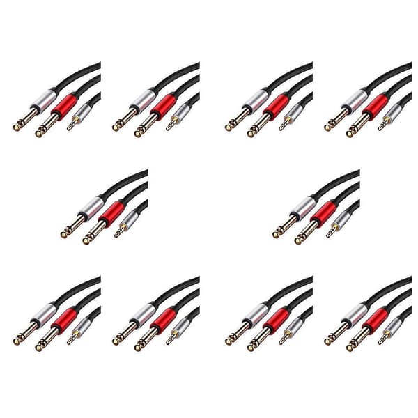3,5 mm till dubbel 6,5 mm ljudkabel, hane till hane flätad splitter, 1,5 m, för gitarr mixer förstärkare - 10-pack