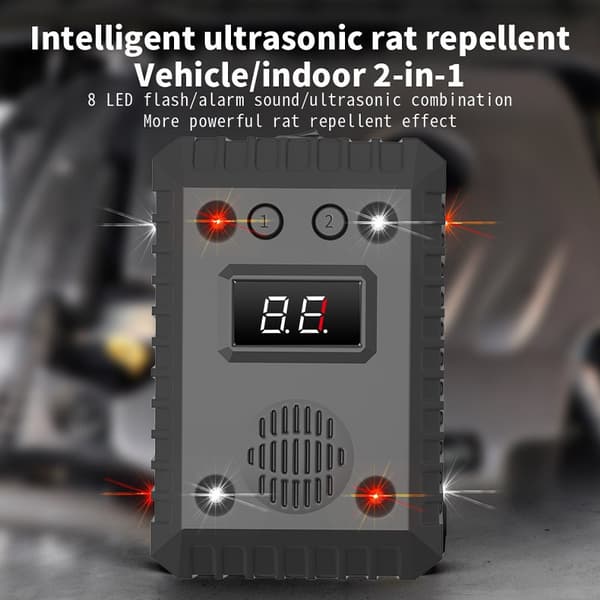 Bil gnaverbekæmper, ultralyd og LED-blinklys, sort, 12V/5V, til bilmotor