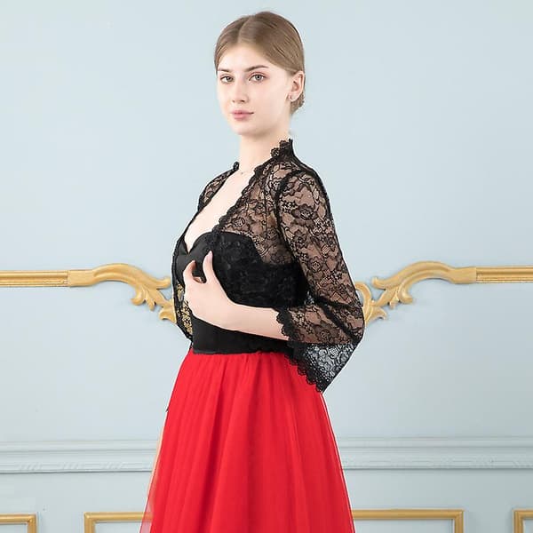 Bröllopsklänning i spets med bolero-överdel BLACK