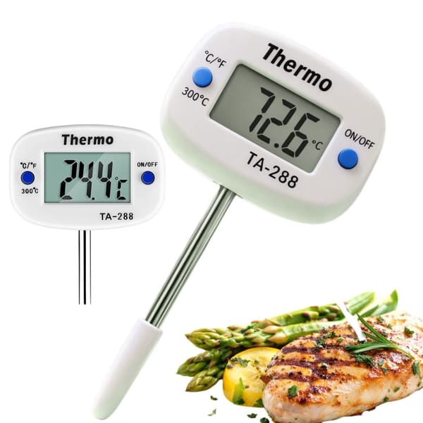 Digital kökstermometer med sond, rostfritt stål, LCD-display, upp till 300°C