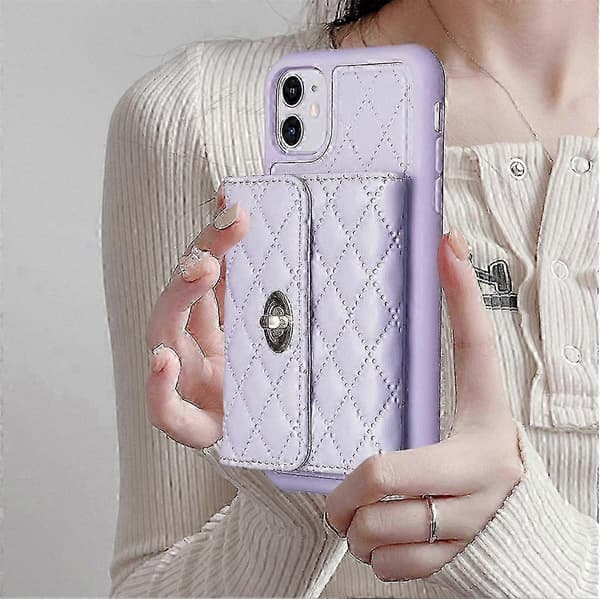 Horisontellt iPhone 11-plånboksfodral med metallspänne och rombisk läderdesign