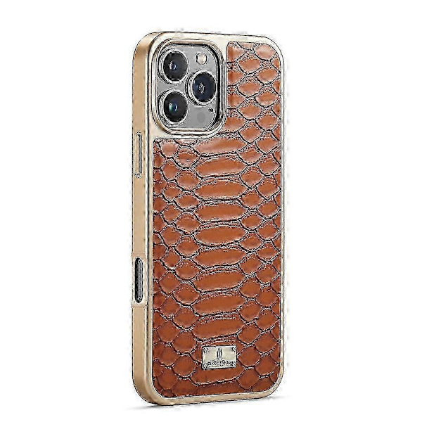 Fierre Shann Python Tekstur Elektroplettering PU Telefoncover Brown For iPhone 16 Pro Max
