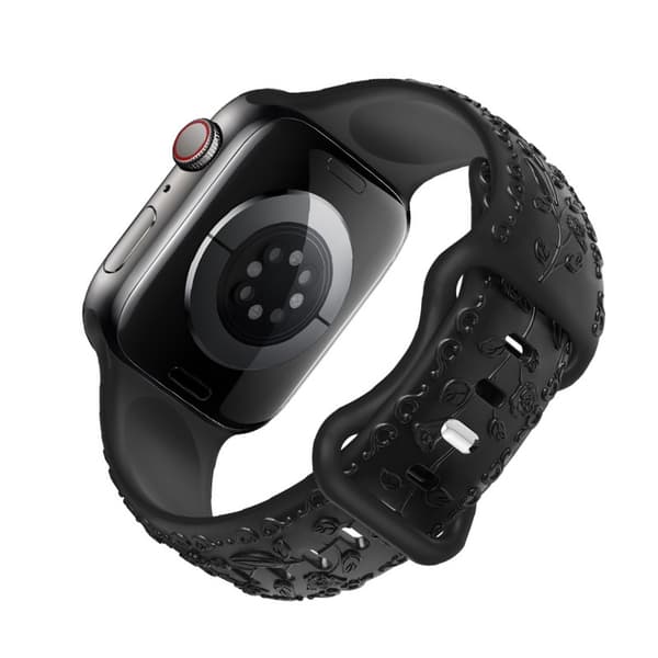 Silikone urrem til Apple Watch 44/45/46/49mm, Sort, 22mm, 3D Rosamønster