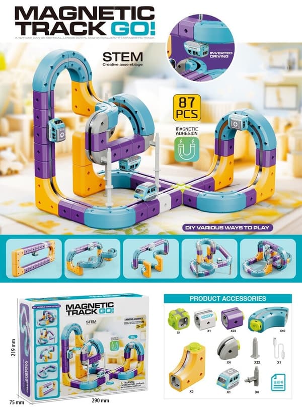Magnetiska Byggklossar Bilbana Set, 87 delar, DIY Byggleksak för Barn