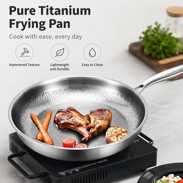 Stekepanne i ren titan, non-stick, hamret rustfri stålkjele med lokk, 26 cm