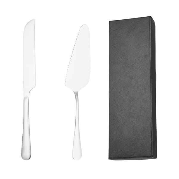 Kagekniv og pizzaspade sæt i rustfrit stål, sølv, 22,5 cm, skarpt blad, ergonomisk håndtag