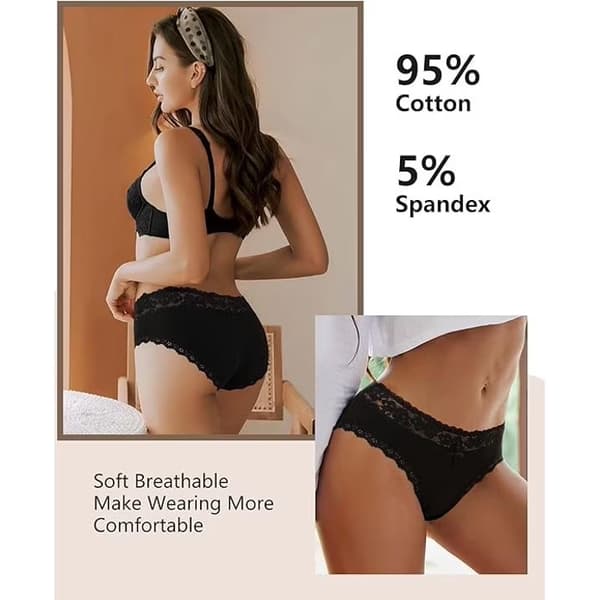 Bikinitrosor i bomull med spets för kvinnor, 6-pack, Hipster Briefs, S-XL s