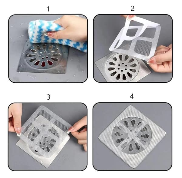 30-pak selvklæbende afløbshårfangerfilter, 10x10cm, net, til vask og bruser