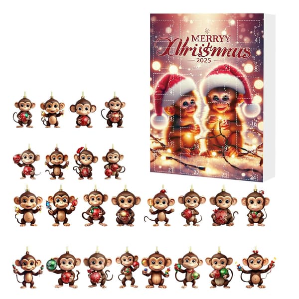 Julepynt adventskalender, ape, 2D akryl, stil D