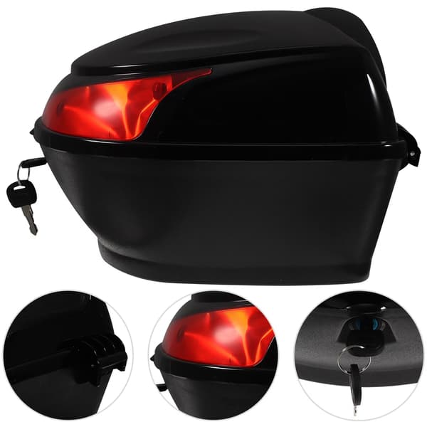 Svart motorcykeltoppbox, robust bagagebox i PP med lås, lättinstallerad hållare