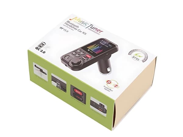 Bluetooth FM-sender, BT 5.0, håndfri, QC-lading, høyttaler, 12-24V