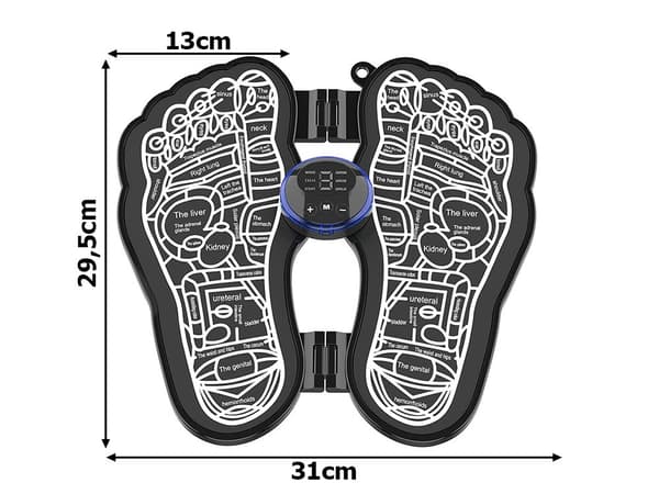 EMS Fodmassage Måtte, Elektrisk Cirkulationsstimulator, 8 Tilstande, 19 Niveauer, Genopladelig, Sort