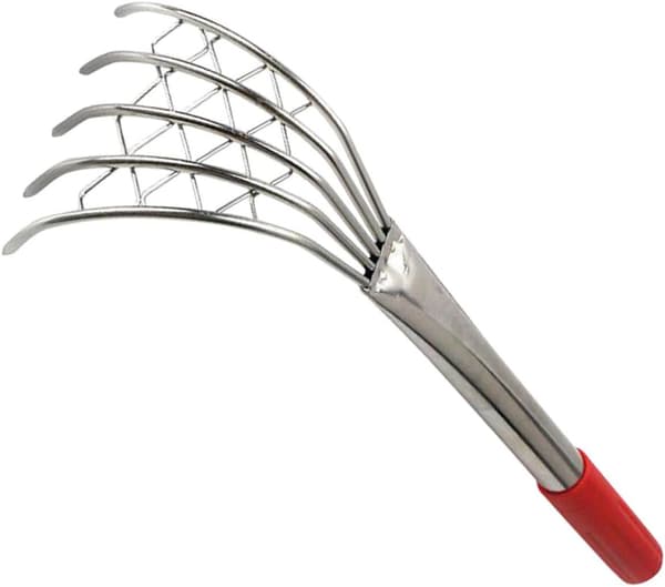 Skjellrive i rustfritt stål med ergonomisk trehåndtak, manuelt høsteverktøy