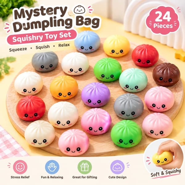 Mystery Dumpling Bag Fidget Squishy-legetøj, Baozi Blind Box, 24 stk., lille størrelse, stresslindring