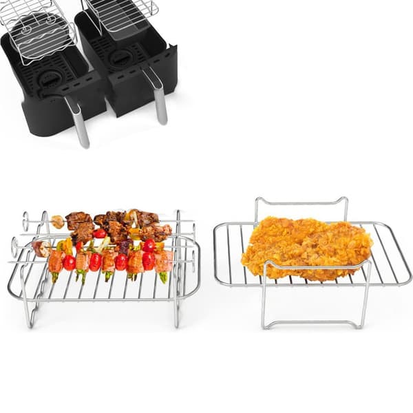 2 stk. Airfryer-rist, 304 rustfrit stål dehydrator-rist med 4 grillspyd til 8QT dobbeltkurv