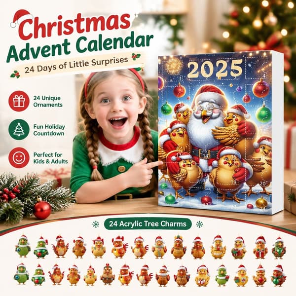 Kyllingpynt Julekalender, 24-dagers Nedtelling til Jul, Stil E, Akryl Tre-sjarm