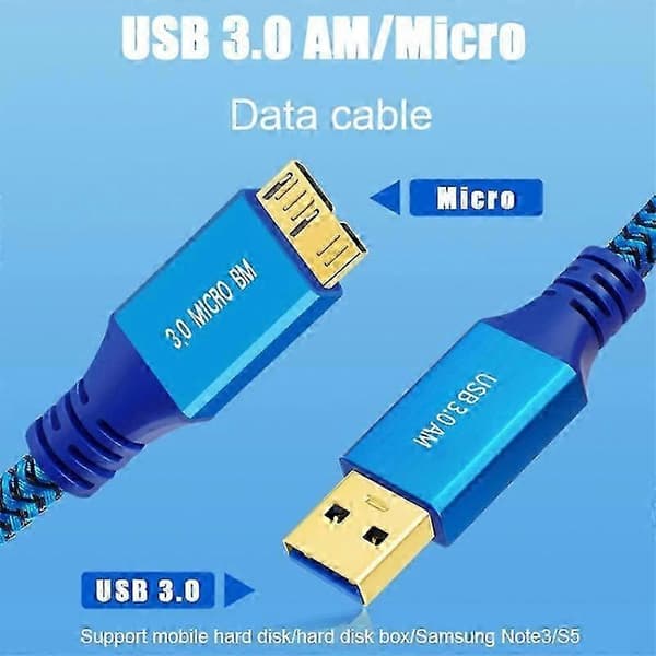 0,6 m USB 3.0 hane till Micro USB 3.0 hane flätad kabel Höghastighetsdataöverföringsladdningskabel