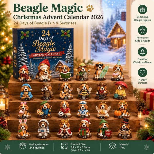 Beagle Magic Julkalender 2026, 24-dagars blind box, PVC-figur, 28x22x3,5 cm Acrylic Flat 28x22x3.5cm