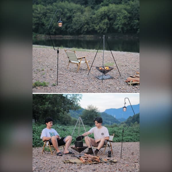 Campingstativ til gryde, justerbar kæde, aluminiumslegering og rustfrit stål, bærbar, sølv