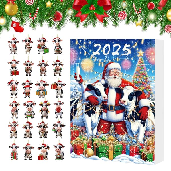 24-dagars nedräkningskalender med ko-tema, adventskalender i akryl, stil D