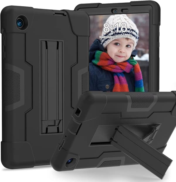 Kompatibel med TCL Tab 8 LE & 8 WiFi, robust stødsikkert etui med støttefod, sort