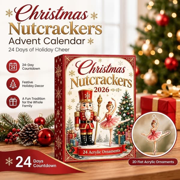 Jule-nedtællingskalender, 2D flade akryl-danserdekorationer, 24-dages julepynt