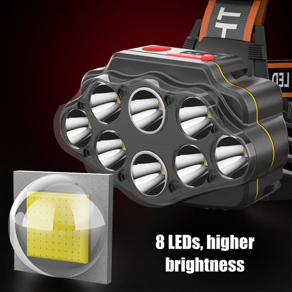 LED Hodelykt, Oppladbar, USB, 1200 Lumen, Utendørs Camping, Sykling, Multi-hode