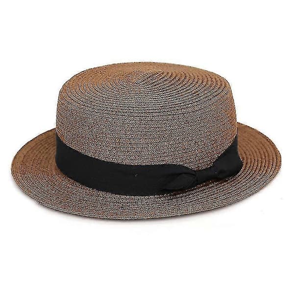 Strand Bowlerhatt til Dame, Stråhatt, Solhatt, Rund Flat Bredbremmet Hatt Dark khaki