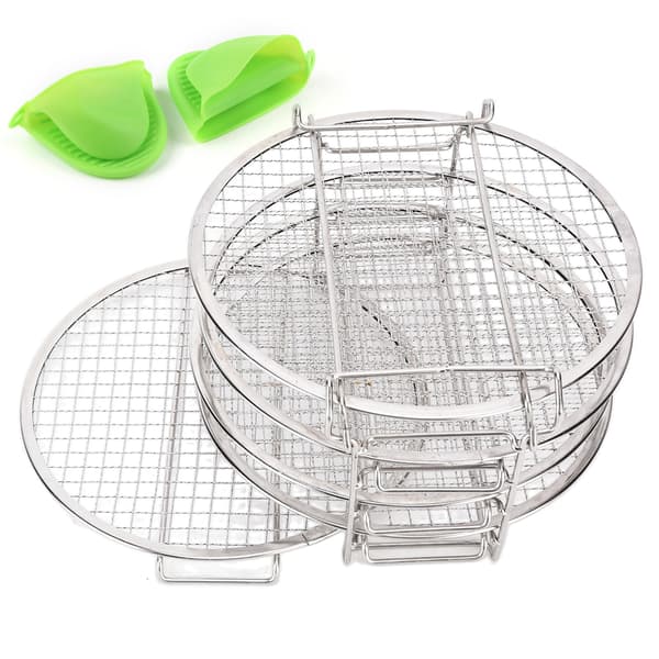 Dehydratorstativ i rustfritt stål, stabilt, passer til Ninja Foodi frityrkoker, med anti-skåldingshansker