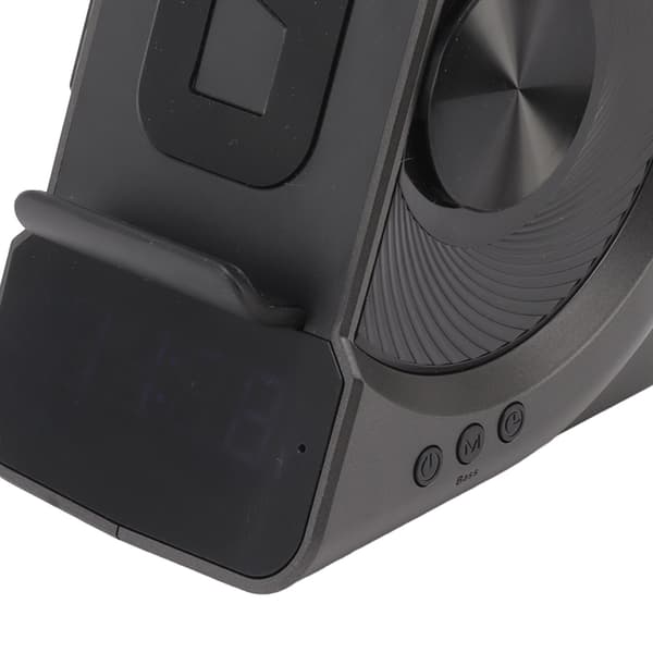 3-i-1 Bluetooth-högtalare Väckarklocka med Trådlös Laddning, 10W, PC ABS, Grå, för Sängbord