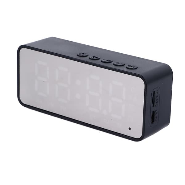 Spegelväckarklocka Bluetooth-högtalare, uppladdningsbar digital, för sovrum vardagsrum kontor, svart
