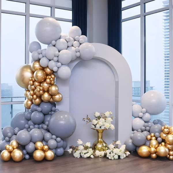 105 stk. Blå Guld Grå Ballonbue Guirlande Sæt til Babyshower Dåb Bryllupsfest Indretning