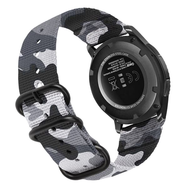 Nylonarmband för Samsung Galaxy Watch 4 & Huawei GT 4, kamouflagegrå, justerbart, andningsbart, modell 2