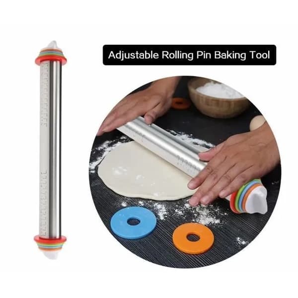 Kjevle i rustfritt stål, non-stick, avtakbar, 4 justerbare skiver for deigbaking