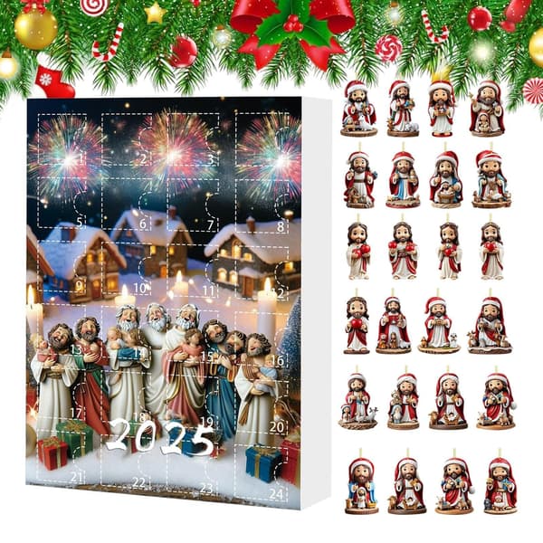 Akryl Jesus Julekalender 2025, 2D Ornament Anheng for Vindu, Bil, Hagepynt E