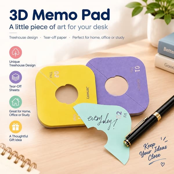 3D notisblokkkalender, trehusskulptur avrivbart papir, skrivebordsdekor for barn, studenter, kontor
