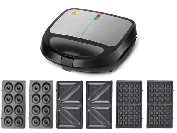 3-i-1 Sandwich Vaffel Donut Maker, 850W, Non-Stick, Udskiftelige Plader