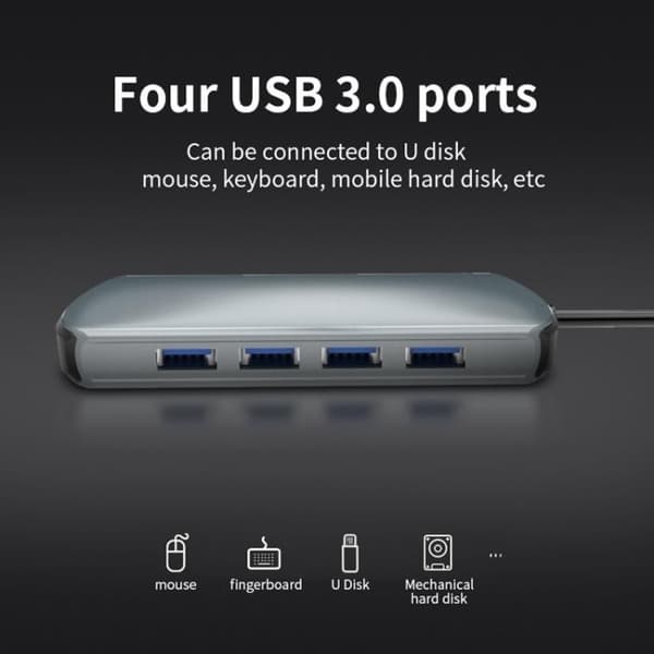 USB-C Hub 3.0 med HDMI, SD/TF-kortleser, 3 USB-porter, AUX, for Macbook