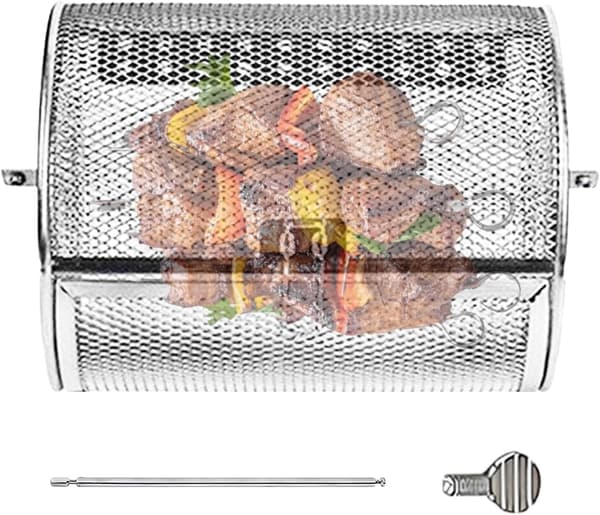 Roterende Grillkurv, Løftbar Vingeformet BBQ-kurv til Jævn Tilberedning, Udendørs