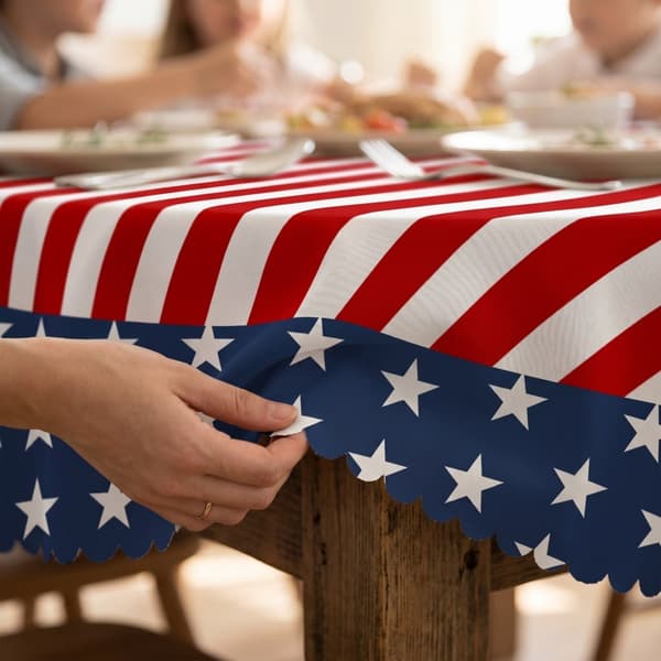 Patriotisk rund duk 60 tum, 4 juli flaggbordsduk, polyester utomhusfest picknick
