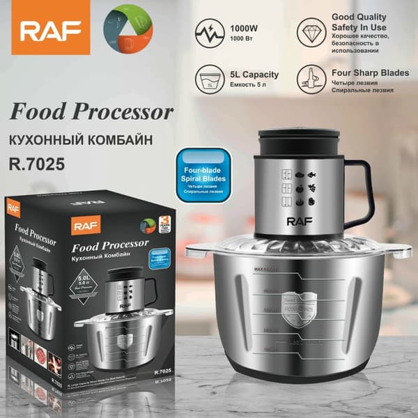 RAF 2-hastighets multifunktionshackare i rostfritt stål 1000W Högkvalitativ hackare med stor kapacitet 5L