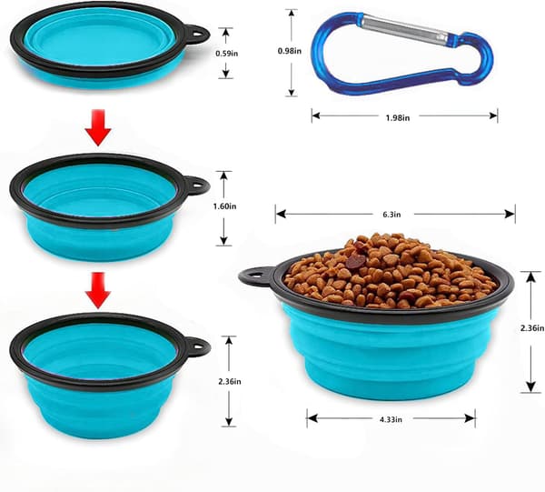 Sammenklappelig bærbar hundeskål til katte og hunde, foder- og vandskål til kæledyr med karabinhage light blue Large(1000ML)