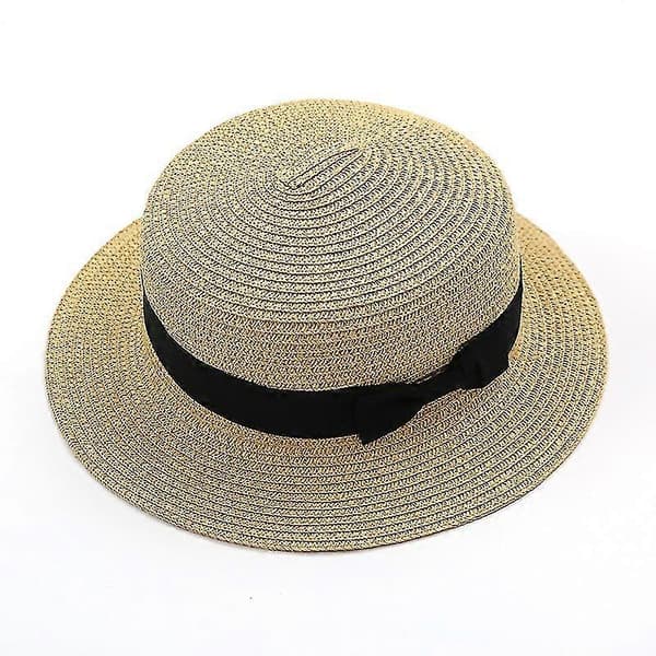 Strand Bowler Hat til Kvinder, Stråhat, Solhat, Rund Flad Bredskygget Hat Yellow
