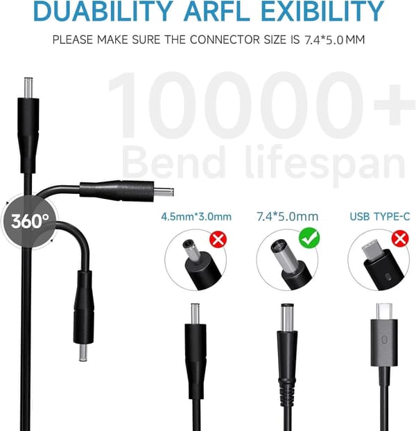 65W 19.5V 3.34A A1435 AC-adapter bærbar oplader til Dell Latitude - 7.4x5.0mm, sort
