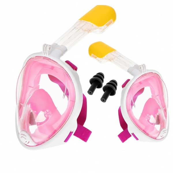 Helmaske for snorkling, S/M, rosa, panoramautsikt, antidugg, tørr topp S/M Rosa