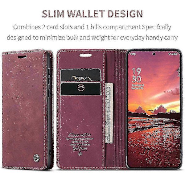 Til Oneplus 13 Wallet Case Caseme 013 Series PU Læder Telefon Cover Stativ - Kaffe Red