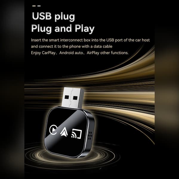 Langaton CarPlay Android Auto Mirror Link -sovitin, 3-in-1, Musta Tech Sininen Metalli & Lasi