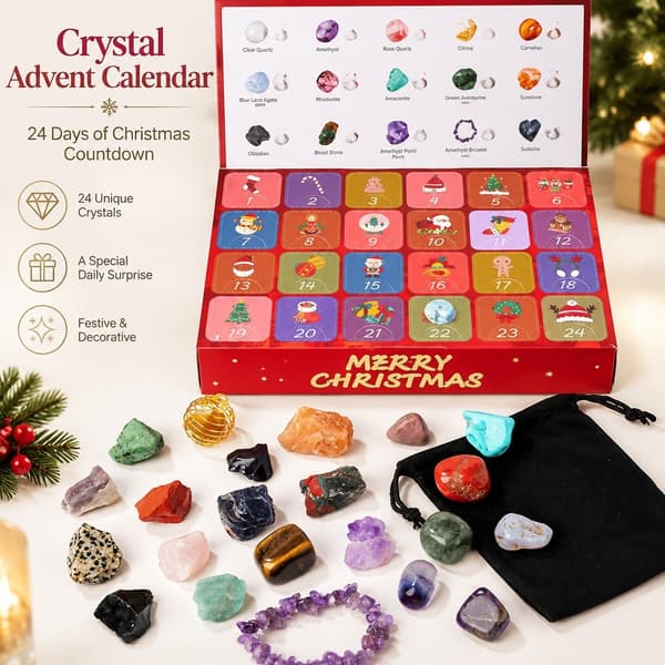 Krystall-adventskalender 24-dagers nedtelling til jul, 2025, reflekterende festlig dekor